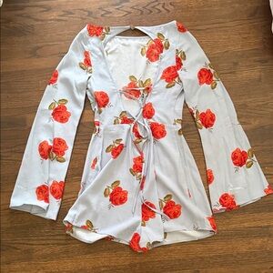 Urban Outfitters Light Blue Floral Tie-Front Romper